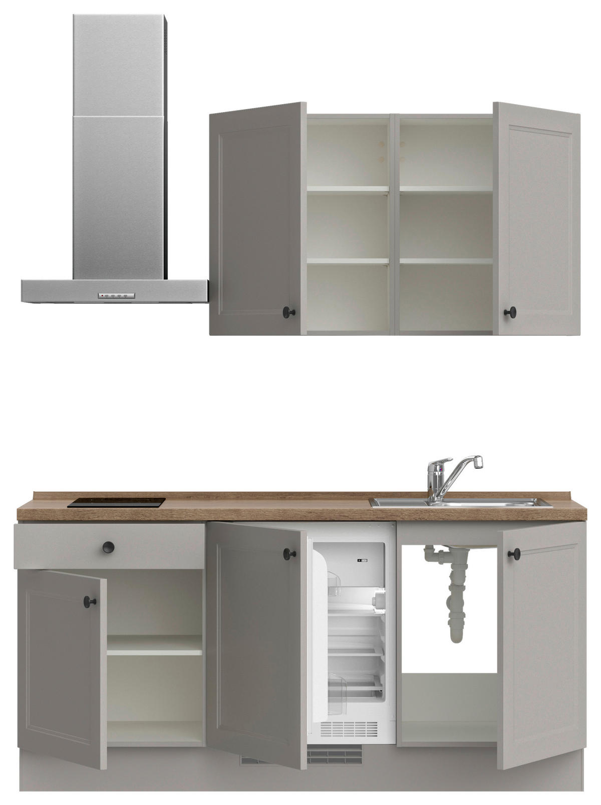 KÜCHENLEERBLOCK 180 cm   in Grau, Eiche dunkel  - Eiche dunkel/Schwarz, MODERN, Holzwerkstoff/Metall (180cm) - Nobilia
