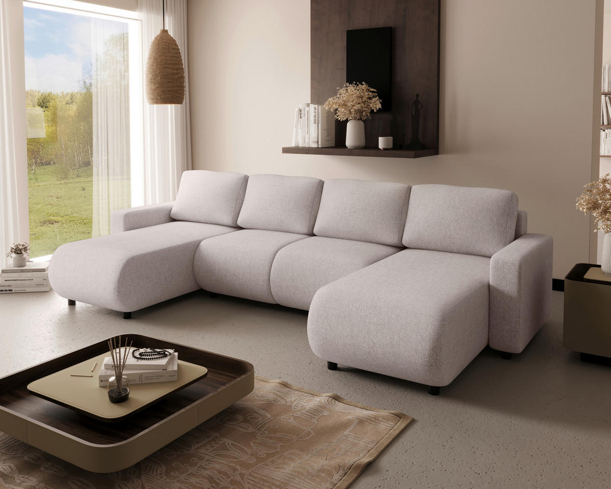 WOHNLANDSCHAFT Beige Webstoff  - Beige/Schwarz, MODERN, Kunststoff/Textil (150/312/150cm) - Xora