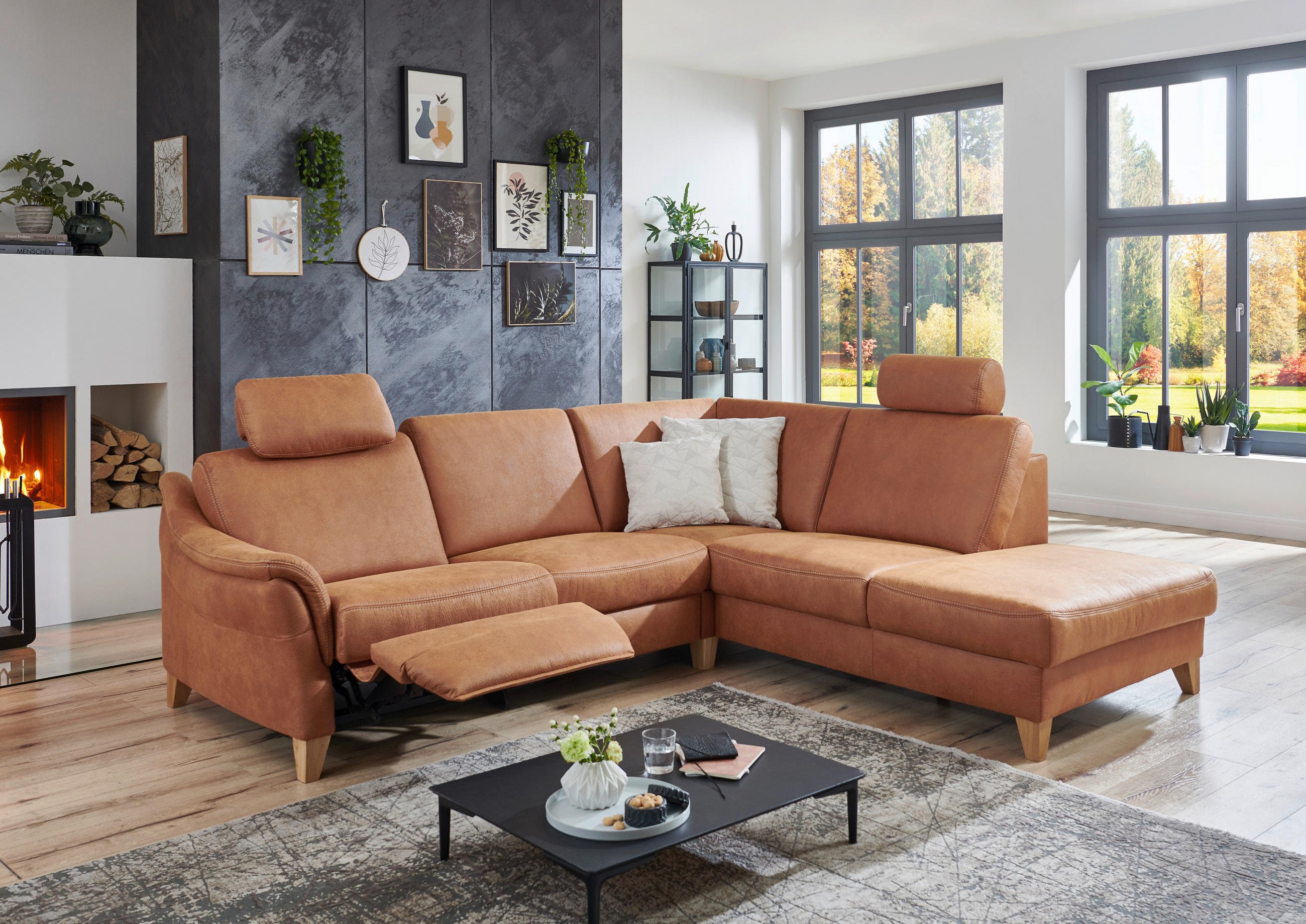 ECKSOFA Braun Flachgewebe  - Wildeiche/Braun, Natur, Holz/Textil (255/225cm) - Voleo