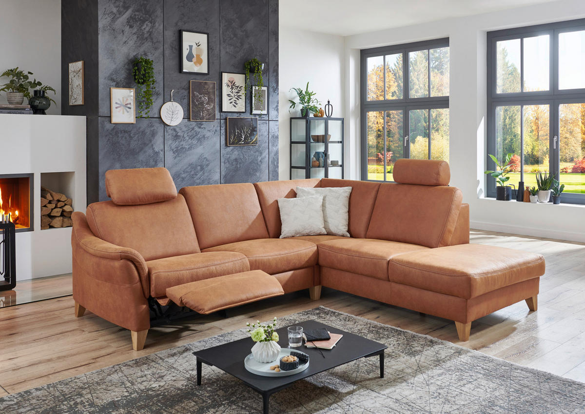 ECKSOFA in Flachgewebe Braun  255/225 cm  - Wildeiche/Braun, Natur, Holz/Textil (255/225cm) - Voleo