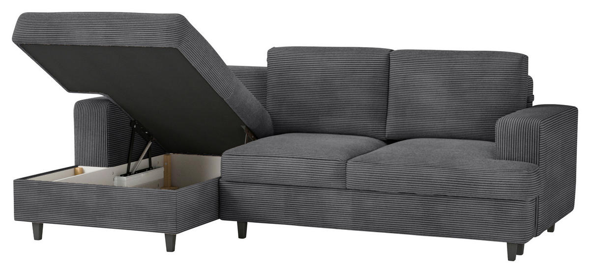 ECKSOFA Dunkelgrau Cord, Velours  - Dunkelgrau/Schwarz, Design, Holz/Textil (140/247cm) - MID.YOU