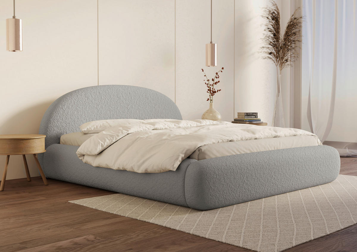POLSTERBETT 140/200 cm,  in Hellgrau, gepolstertes Kopfteil, Lattenrost, Bettkasten,  - Hellgrau/Schwarz, Design, Holz/Textil (140/200cm) - Chameo