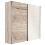 SCHWEBETÜRENSCHRANK in Eichefarben, Weiß - Eichefarben/Alufarben, Design, Holzwerkstoff/Metall (150/216/68cm) - Hom`in