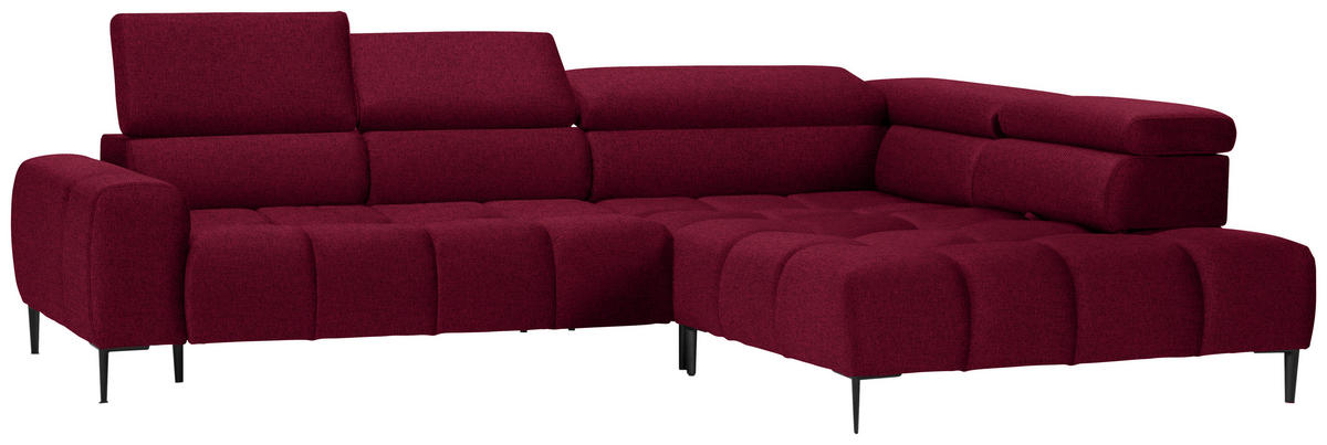 ECKSOFA in Webstoff Rot  - Rot/Schwarz, Design, Textil/Metall (300/216cm) - Welnova