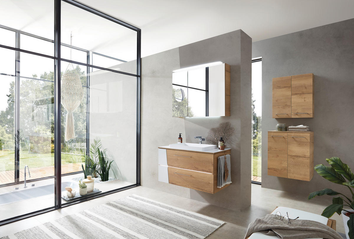 SPIEGELSCHRANK 90/70,3/15 cm  - Chromfarben/Eichefarben, KONVENTIONELL, Glas/Holzwerkstoff (90/70,3/15cm) - Sadena