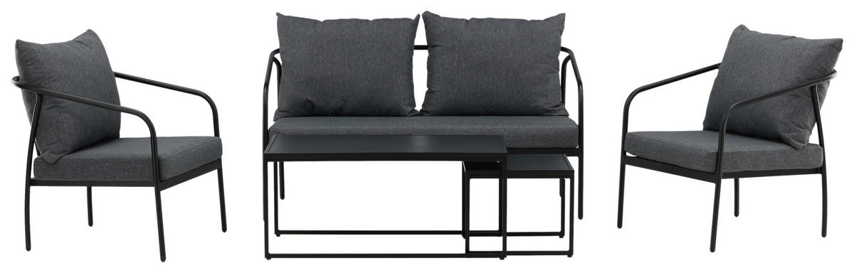 LOUNGEGARNITUR   Stahl  - Dunkelgrau/Schwarz, KONVENTIONELL, Textil/Metall - Gardenson