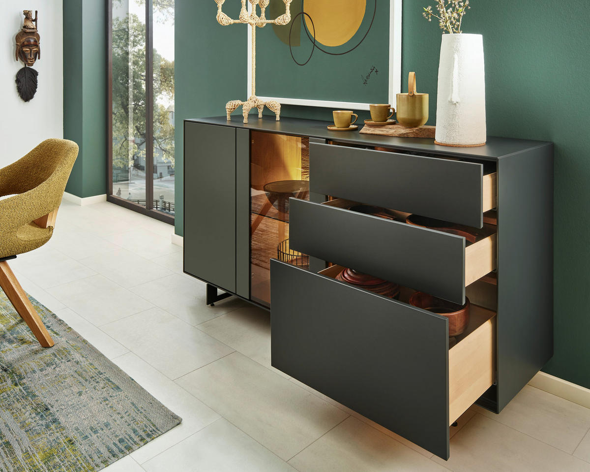 SIDEBOARD  in 174/80/44 cm  - Anthrazit, Natur, Glas/Holz (174/80/44cm) - Valnatura