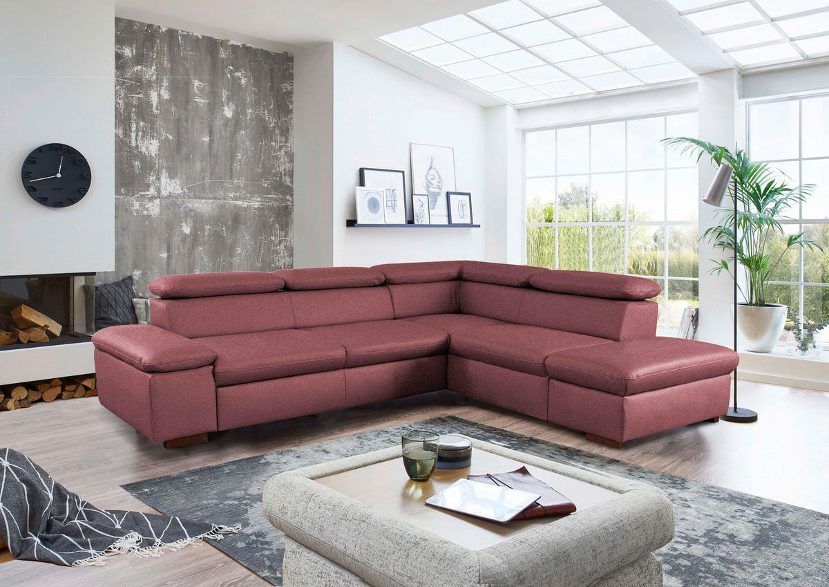 ECKSOFA inkl. Funktion in Flachgewebe Aubergine  - Aubergine, Konventionell, Holz/Textil (272/226cm) - Sit & More