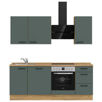 KÜCHENBLOCK 210 cm   in Eichefarben, Dunkelgrün  - Dunkelgrün/Eichefarben, MODERN, Holzwerkstoff/Metall (210cm) - Nobilia