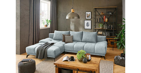 ECKSOFA in Chenille Türkis  - Türkis/Schwarz, MODERN, Textil/Metall (182/290cm) - Hom`in