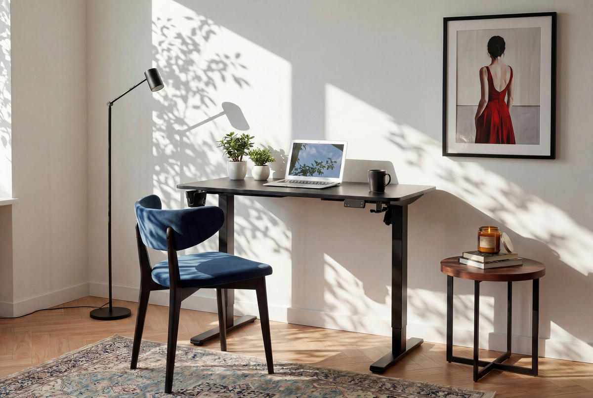SCHREIBTISCH 120/60/70-115 cm Schwarz elektrisch höhenverstellbar  - Schwarz, MODERN, Holzwerkstoff/Kunststoff (120/60/70-115cm) - Livetastic