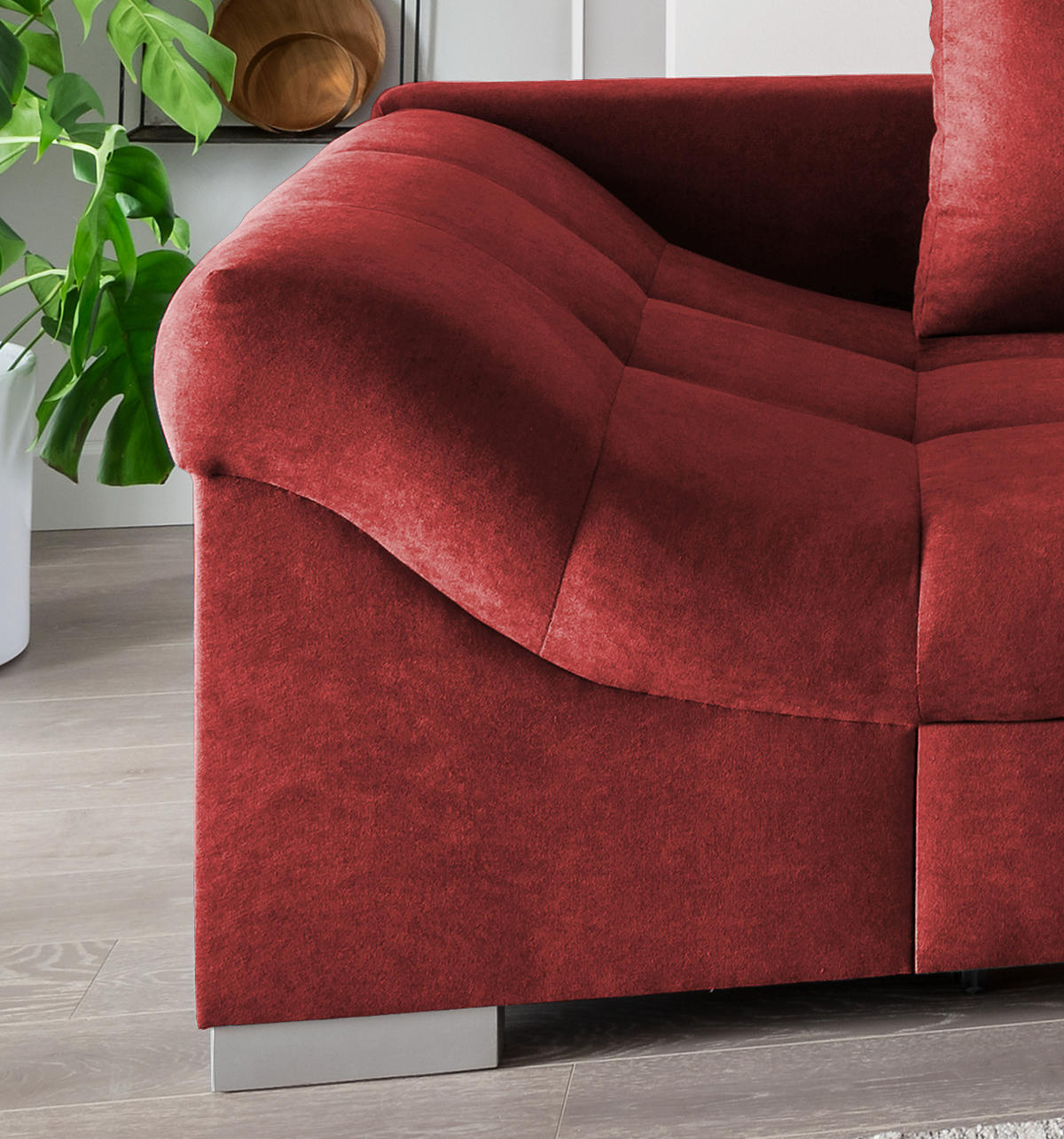 ECKSCHLAFSOFA Rot Mikrofaser  - Silberfarben/Rot, Design, Holz/Textil (298/202cm) - MID.YOU