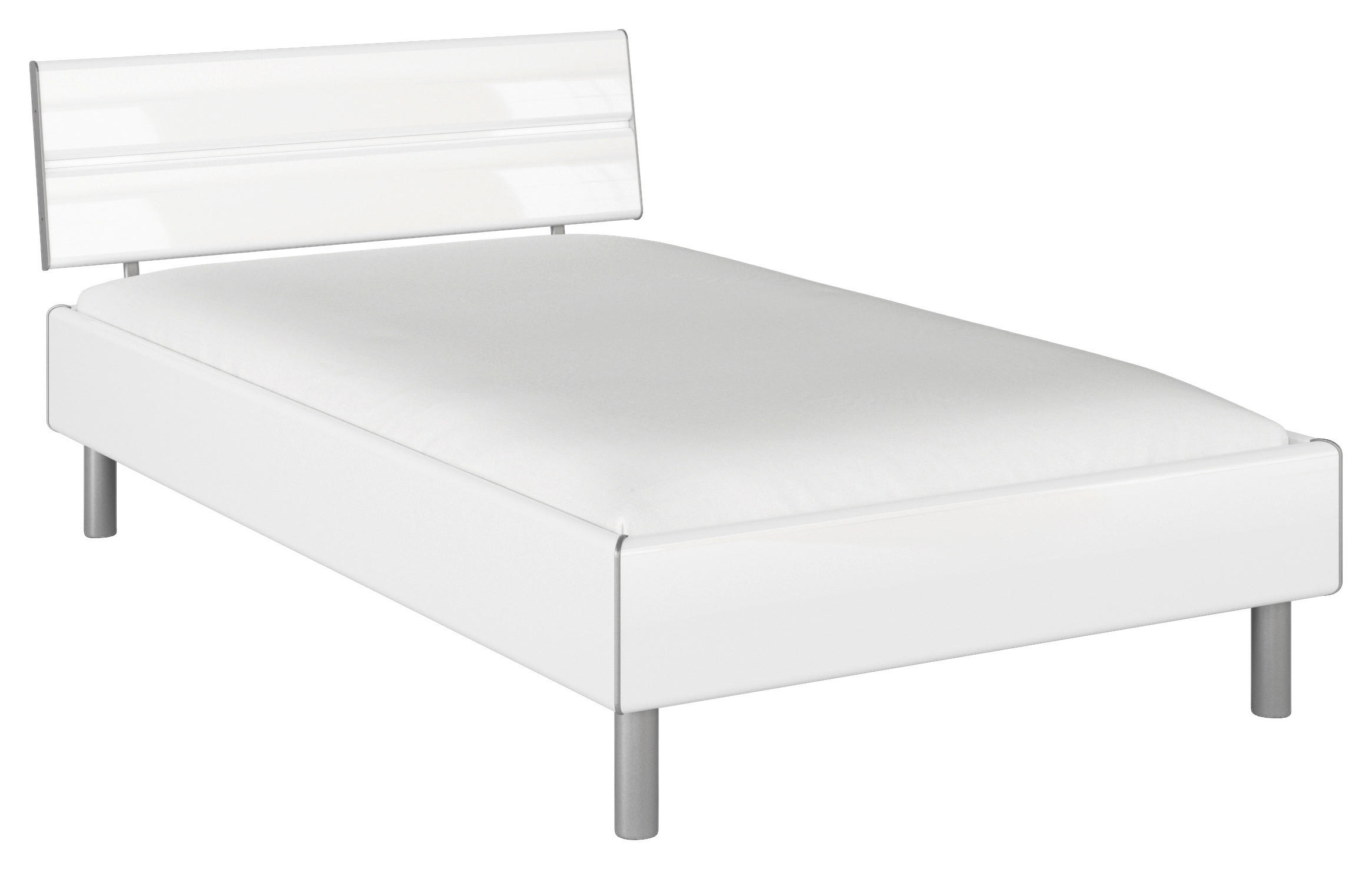 BETT 120/200 cm  in Weiß Hochglanz  - Weiß Hochglanz/Alufarben, Design, Metall (120/200cm) - Carryhome