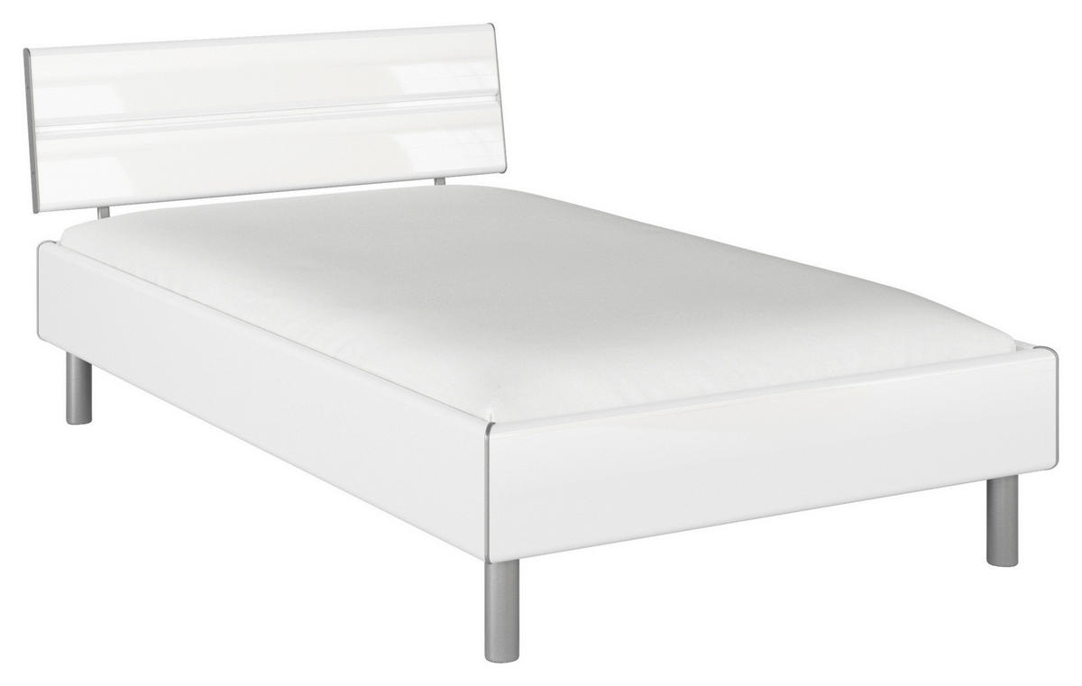 BETT 120/200 cm  in Weiß Hochglanz  - Weiß Hochglanz/Alufarben, Design, Metall (120/200cm) - Carryhome