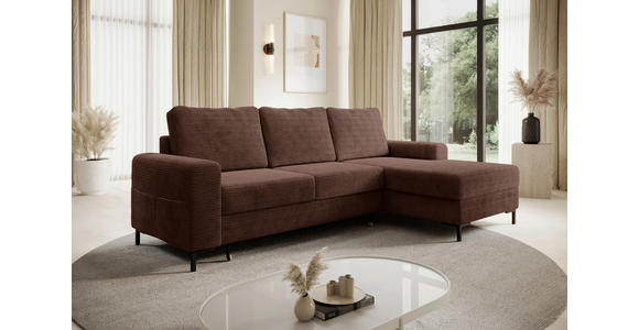 ECKSOFA Dunkelbraun Cord  - Dunkelbraun/Schwarz, KONVENTIONELL, Textil/Metall (240/150cm) - Carryhome