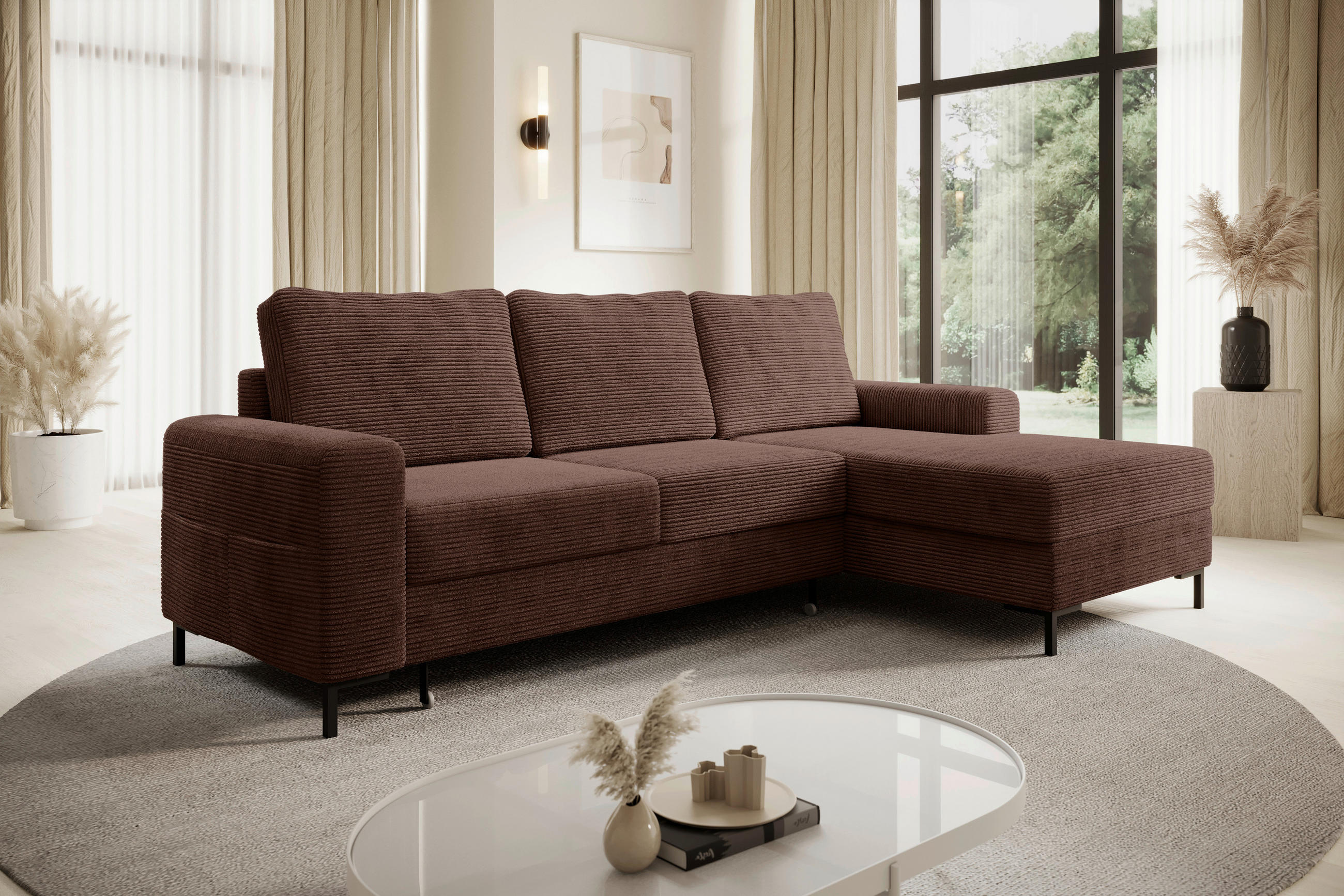 ECKSOFA Dunkelbraun Cord  - Dunkelbraun/Schwarz, KONVENTIONELL, Textil/Metall (240/150cm) - Carryhome