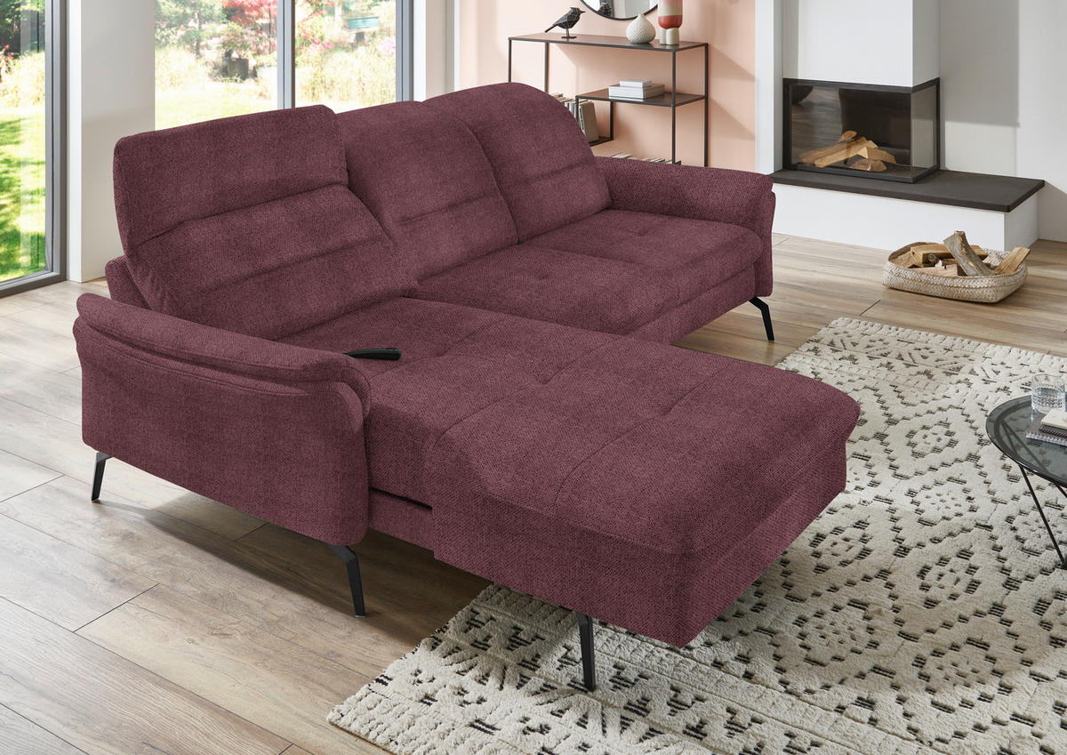 ECKSOFA in Flachgewebe Weinrot  - Weinrot/Schwarz, Konventionell, Textil/Metall (181/260cm) - Beldomo Speed