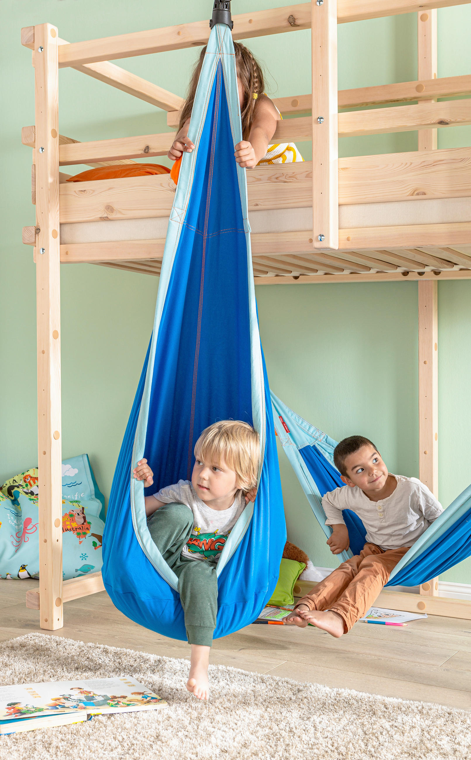 KINDERHÄNGENEST cotton 70/200-400/150 cm  - Blau/Orange, KONVENTIONELL, Textil (70/200-400/150cm) - La Siesta