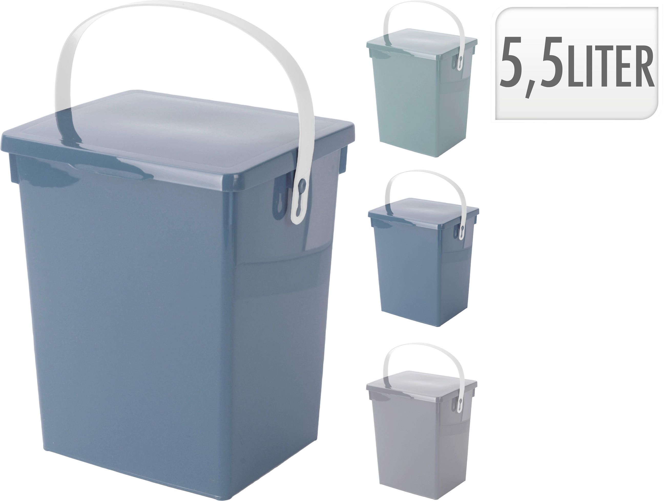 Komposteimer Waldi 5,5 L, Blau/grau/grün Mit Deckel