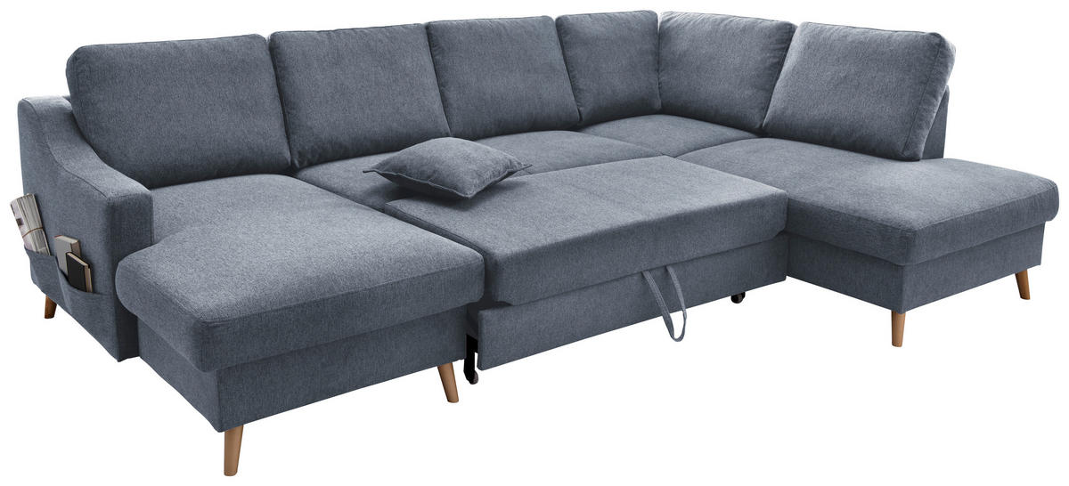 WOHNLANDSCHAFT in Struktur Blau  - Blau/Naturfarben, Konventionell, Holz/Textil (150/301/200cm) - P & B