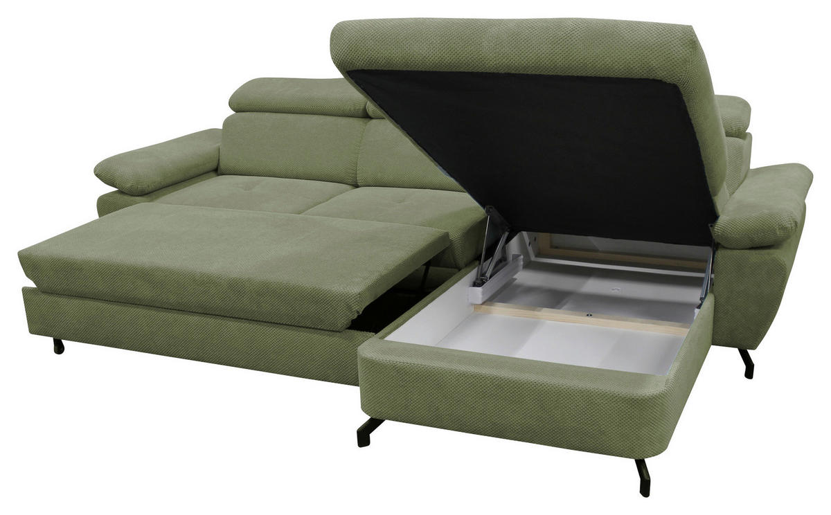 ECKSOFA OMEGA Grün Chenille Zierkissen, Bettkasten  - Schwarz/Grün, Design, Textil/Metall (280/186cm) - MID.YOU