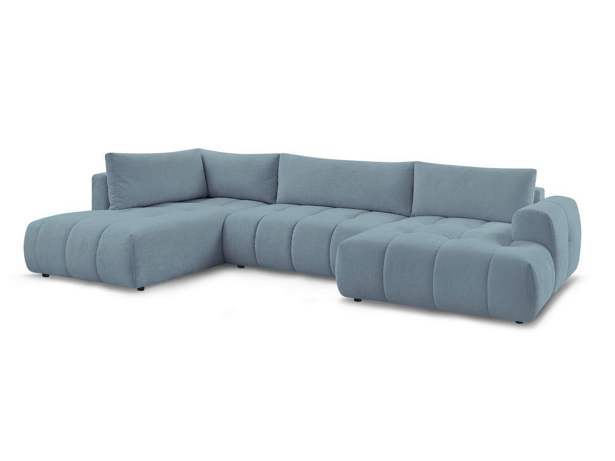 WOHNLANDSCHAFT  FUJI  Hellblau Leinenoptik  - Schwarz/Hellblau, MODERN, Kunststoff/Textil (204/377/160cm)