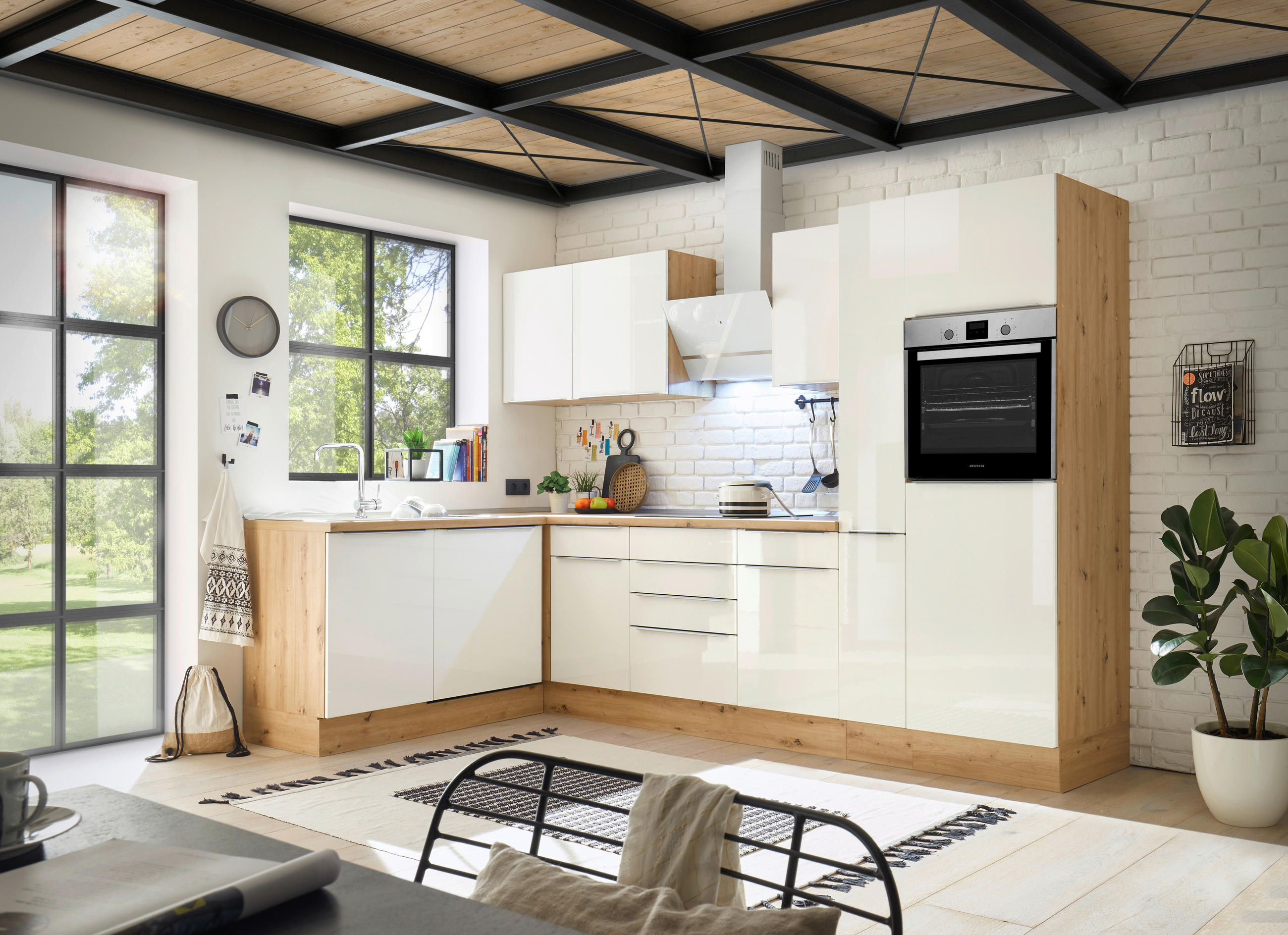 HÖRNKÖK 310/170 cm i ek Artisan, vit högglans - aluminiumfärg/vit högglans, Lifestyle, trämaterial/plast (310/170cm) - Respekta