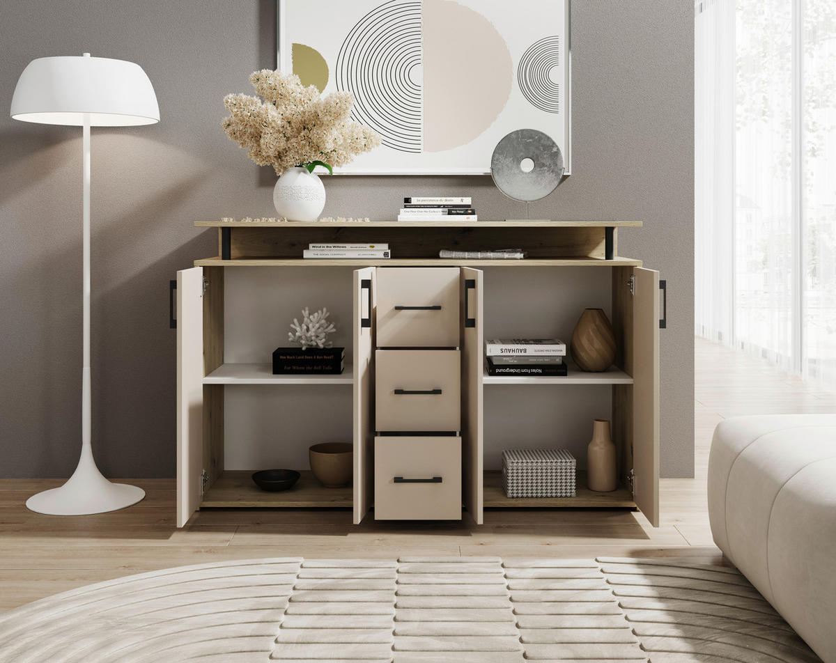 KOMODA S VRATIMA - kašmir/crna, Konvencionalno, pločasti materijal/plastika (139/90/34cm) - Carryhome