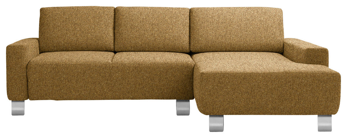 ECKSOFA  in Mikrovelours Senfgelb  248/160 cm  - Senfgelb/Alufarben, Design, Textil/Metall (248/160cm) - Sedda