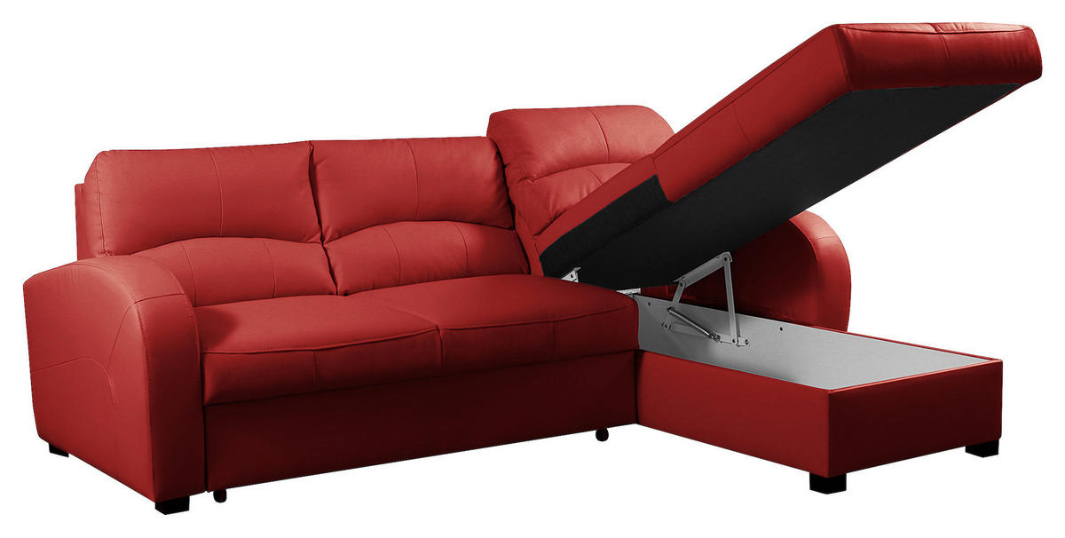 ECKSOFA in Lederlook Echtleder Rot  - Rot/Schwarz, Design, Leder/Kunststoff (227/168cm) - Livetastic