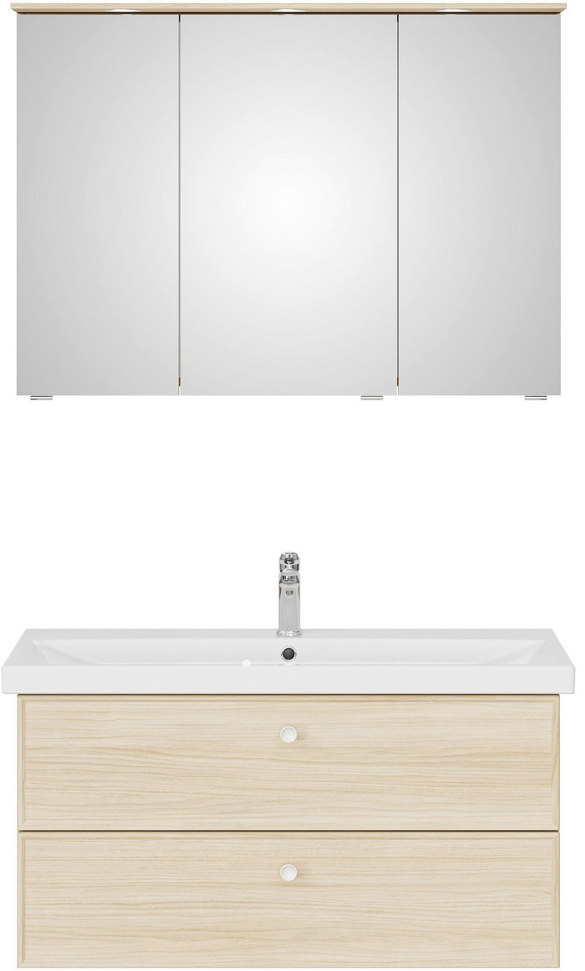 BADEZIMMER 3-teilig  in 100 cm  - Edelstahlfarben/Eichefarben, MODERN, Glas/Keramik (100cm) - Sadena