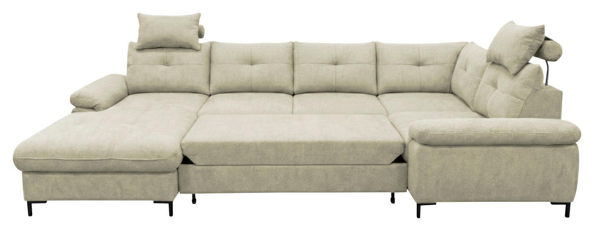 WOHNLANDSCHAFT SOLEI U in Chenille Beige  - Beige/Schwarz, Design, Kunststoff/Textil (188/334/184cm) - MID.YOU