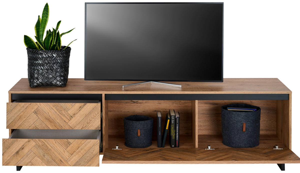 TV-ELEMENT - Eichefarben/Schwarz, KONVENTIONELL, Holzwerkstoff/Metall (186,4/53,8/42cm) - Hom`in
