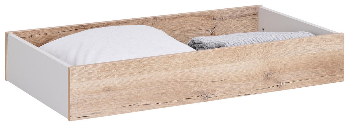 BETTKASTEN Eichefarben, Sandfarben  - Sandfarben/Eichefarben, Holzwerkstoff/Kunststoff (99/17/53cm) - Hom`in