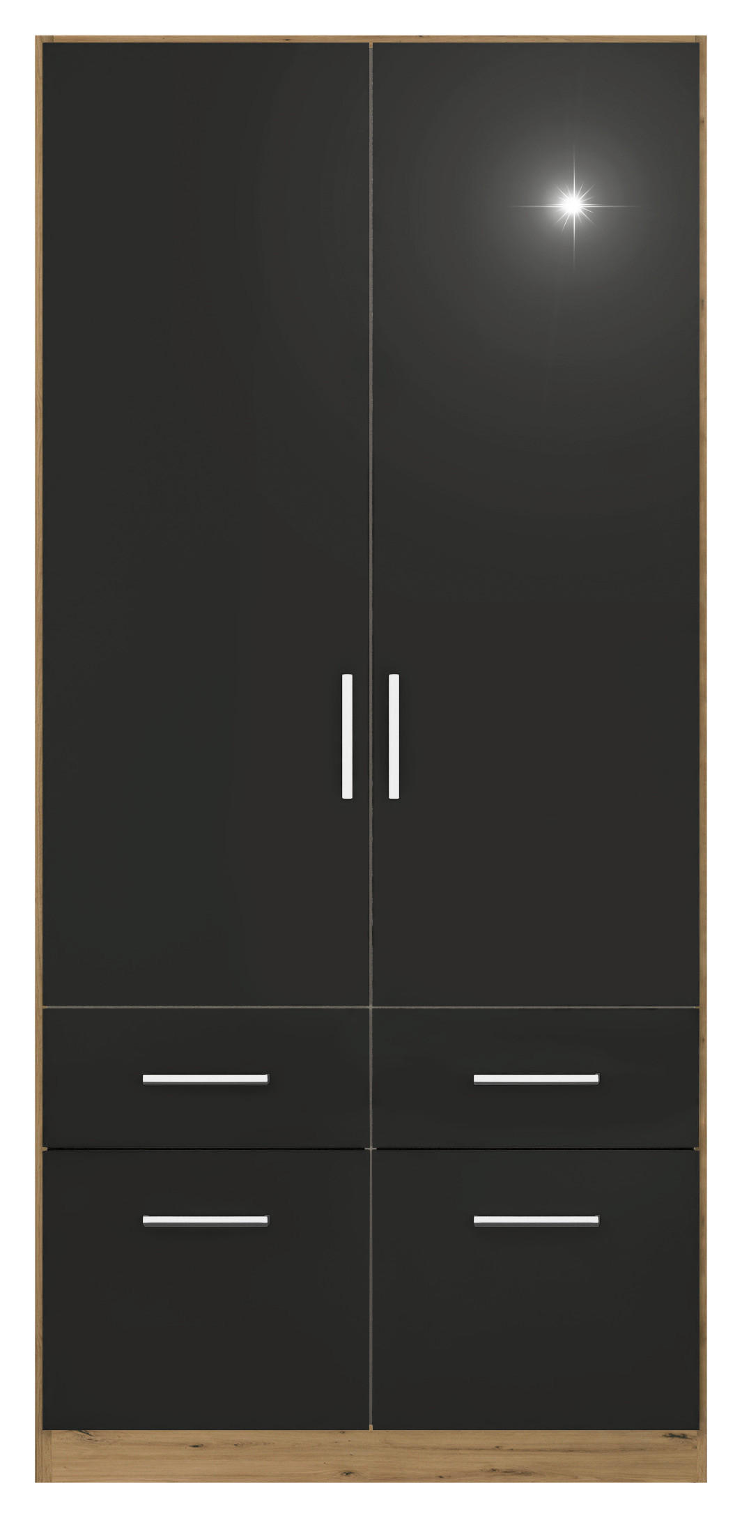 DREHTÜRENSCHRANK  in Eiche Artisan, Grau  - Chromfarben/Eiche Artisan, MODERN, Holzwerkstoff/Kunststoff (91/210/54cm) - Rauch Möbel