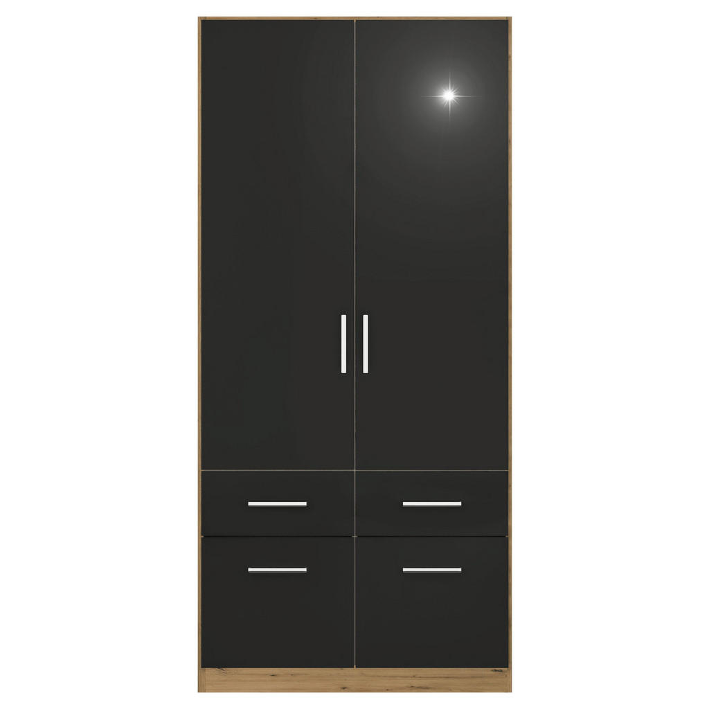 Thumbnail - Rauch Möbel Drehtürenschrank, Grau, Eiche Artisan, Kunststoff, 2 Fächer, 4 Schubladen, 91x197x54 cm, Blauer Engel, Made ...