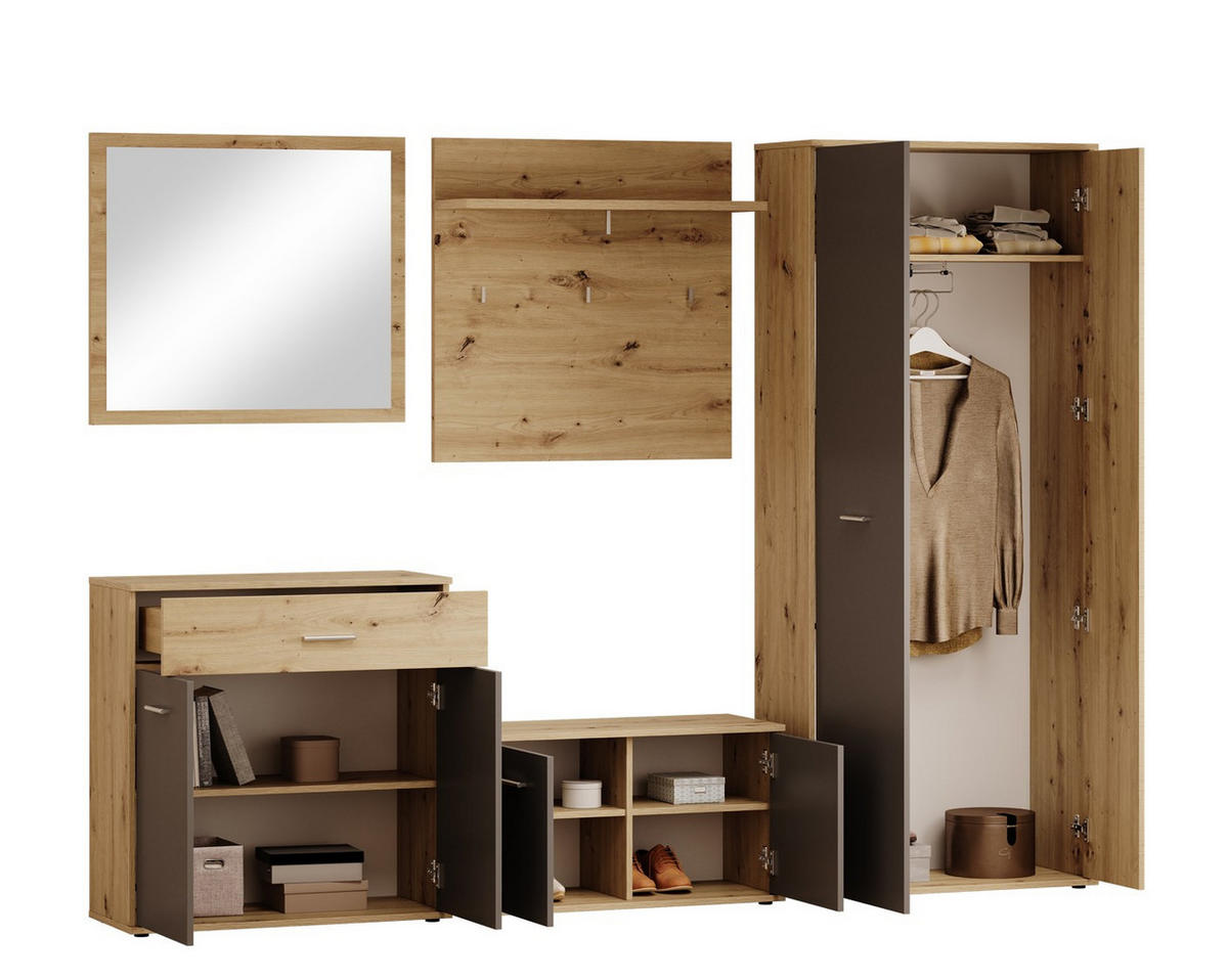 GARDEROBE - Anthrazit/Eiche Artisan, Design, Glas/Holzwerkstoff (260/190/35cm) - MID.YOU