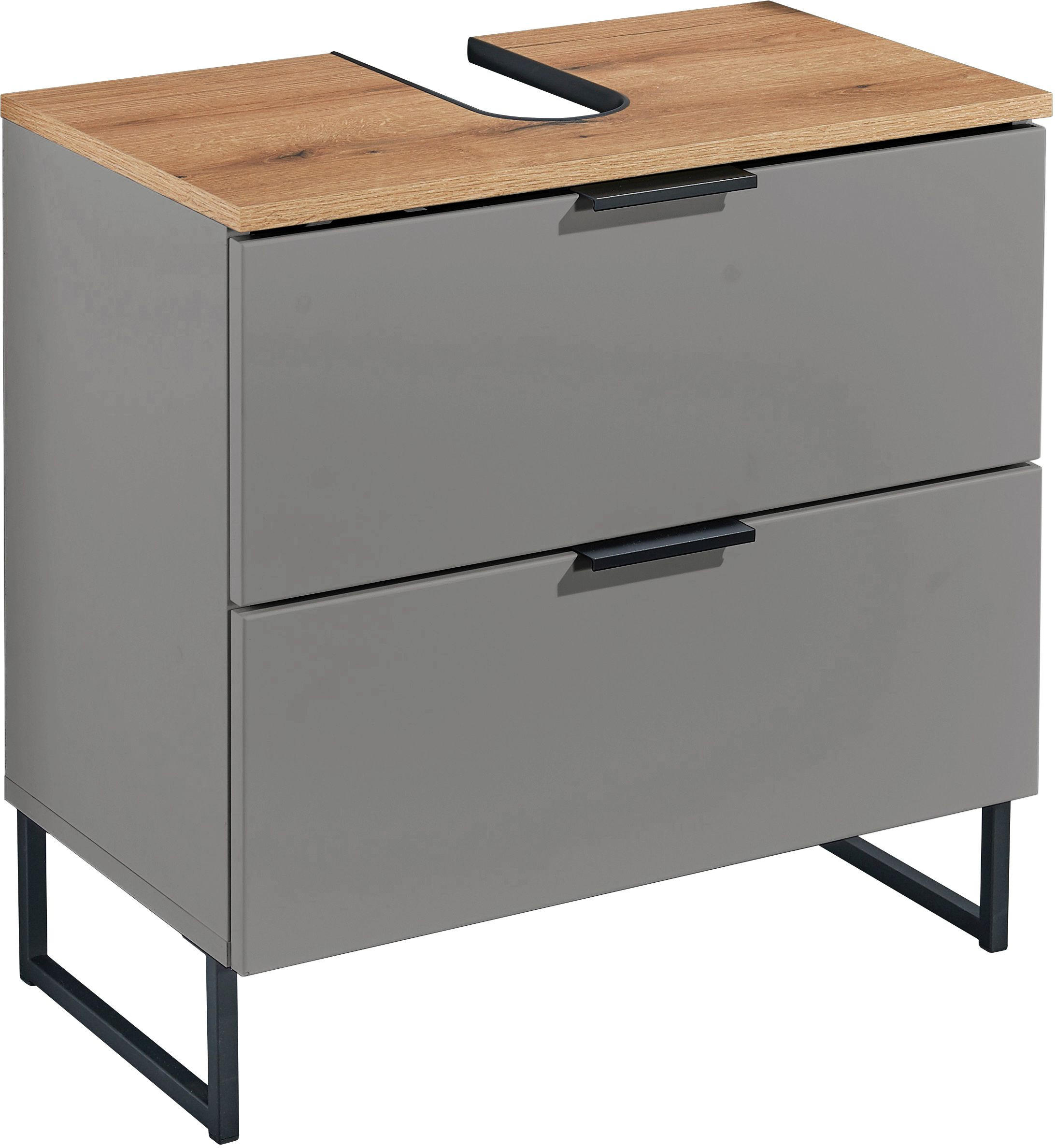 WASCHBECKENUNTERSCHRANK 60/60/35 cm  - Eichefarben/Schwarz, KONVENTIONELL, Holzwerkstoff/Metall (60/60/35cm) - home24