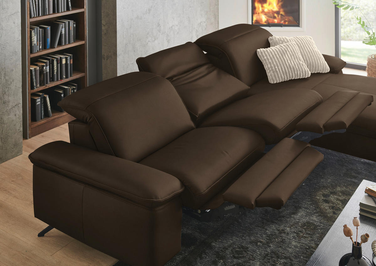ECKSOFA  Echtleder Dunkelbraun  - Dunkelbraun/Schwarz, Design, Leder/Metall (307/169cm) - Beldomo Premium