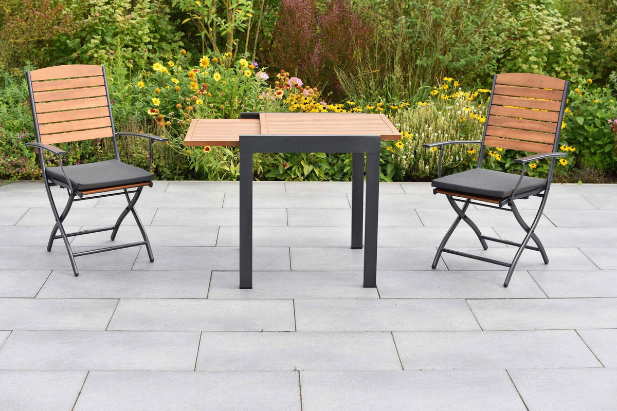 GARTENTISCHGRUPPE  - Graphitfarben/Naturfarben, KONVENTIONELL, Holz/Textil - Gardenson