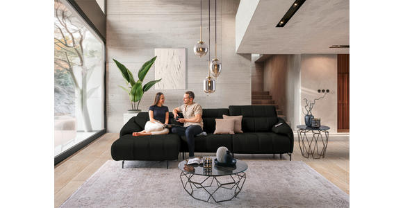 ECKSOFA in Echtleder Dunkelgrau 165/313 cm - Dunkelgrau/Schwarz, Design, Leder/Metall (165/313cm) - Emilio Belluti