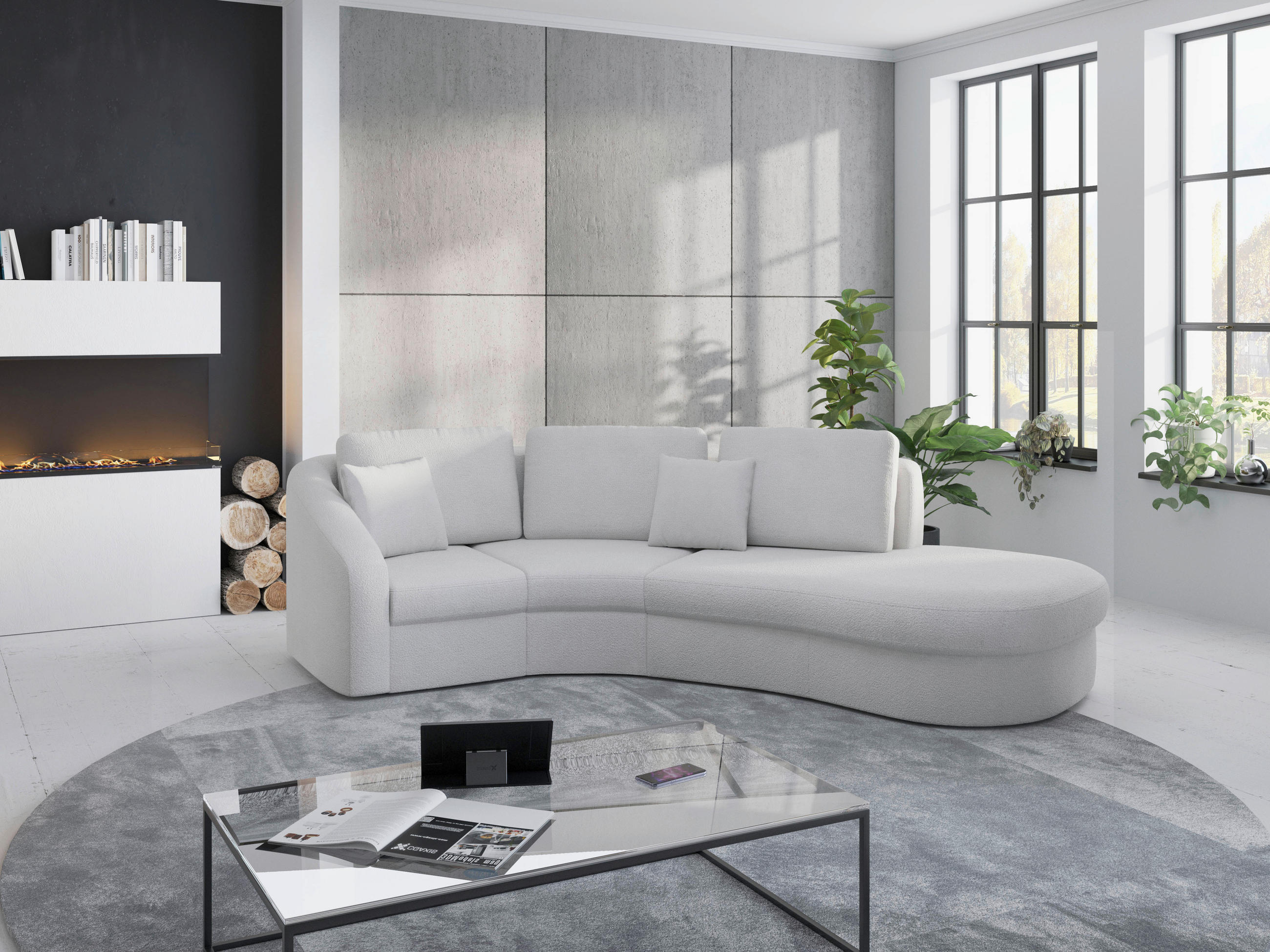 ECKSOFA Flachgewebe Silberfarben  - Silberfarben/Schwarz, Modern, Kunststoff/Textil (266/230cm) - Sit & More