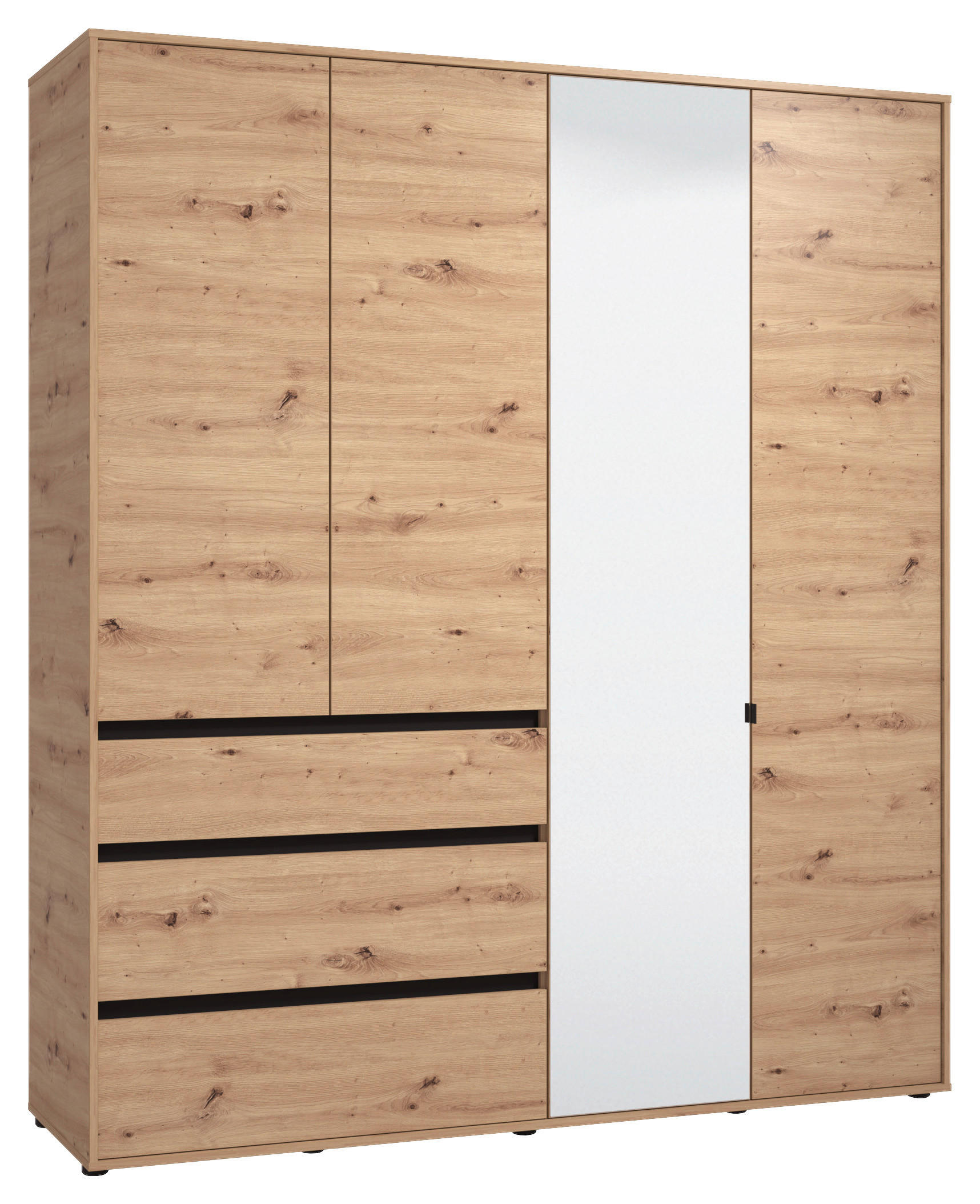 DREHTÜRENSCHRANK 4-türig Schwarz, Eiche Artisan  - Schwarz/Eiche Artisan, Basics, Glas/Holzwerkstoff (182,5/210,5/54,5cm) - Xora