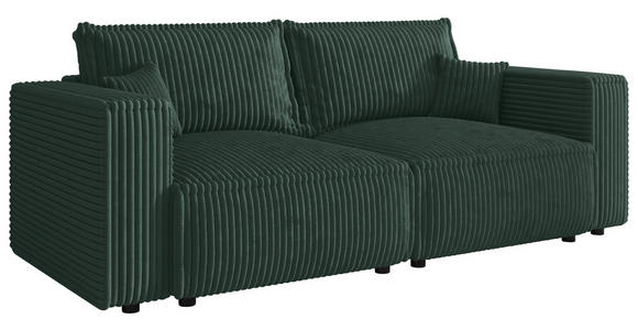 SCHLAFSOFA Cord Dunkelgrün  inkl. Zierkissen, Bettkasten, Schlaffunktion  - Dunkelgrün/Schwarz, MODERN, Kunststoff/Textil (250/68/104cm) - Xora