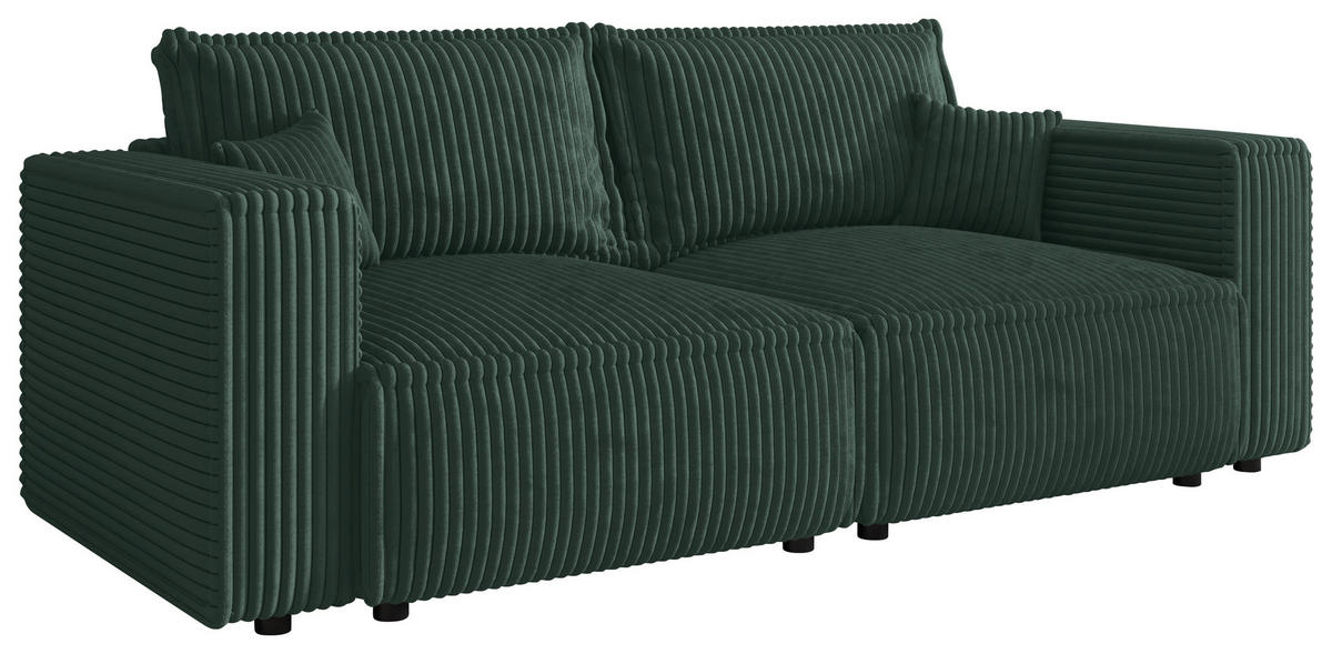 SCHLAFSOFA Cord Dunkelgrün  inkl. Zierkissen, Bettkasten, Schlaffunktion  - Dunkelgrün/Schwarz, MODERN, Kunststoff/Textil (250/68/104cm) - Xora