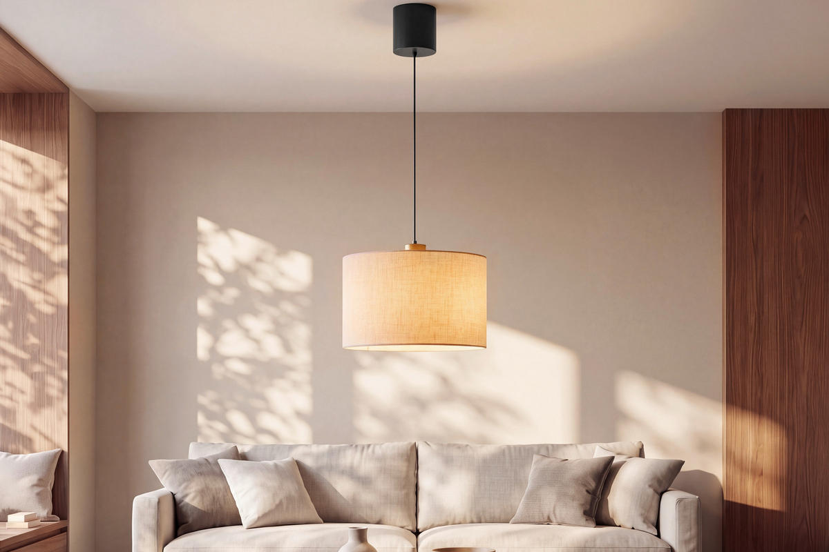 LED FÜGGŐLÁMPA 35/180 cm  - krémszínű/fekete, Basics, műanyag/textil (35/180cm)