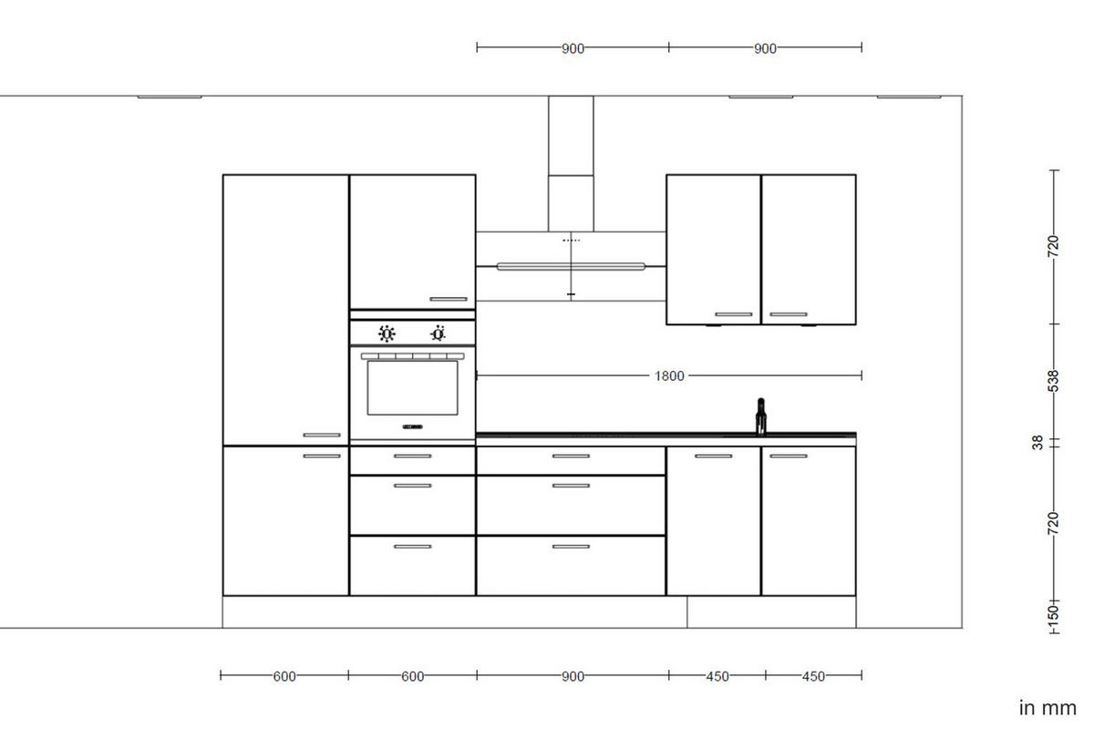 KÜCHENLEERBLOCK 300 cm   in Grau, Eiche dunkel  - Eiche dunkel/Edelstahlfarben, MODERN, Holzwerkstoff/Metall (300cm) - Nobilia