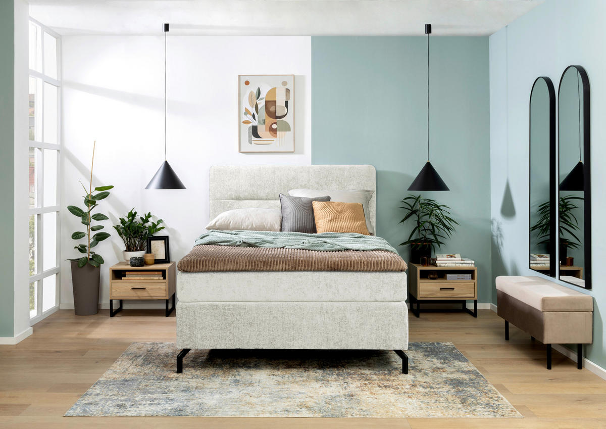 BOXSPRINGBETT 140/200 cm  in Greige  - Greige/Schwarz, Design, Textil/Metall (140/200cm) - Esposa