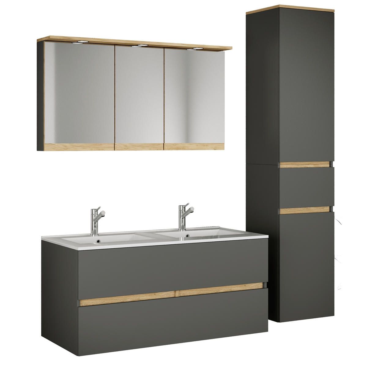 BADEZIMMER 4-teilig  in 152 cm  - Honigeiche/Anthrazit, Trend, Keramik/Holzwerkstoff (152cm) - MID.YOU