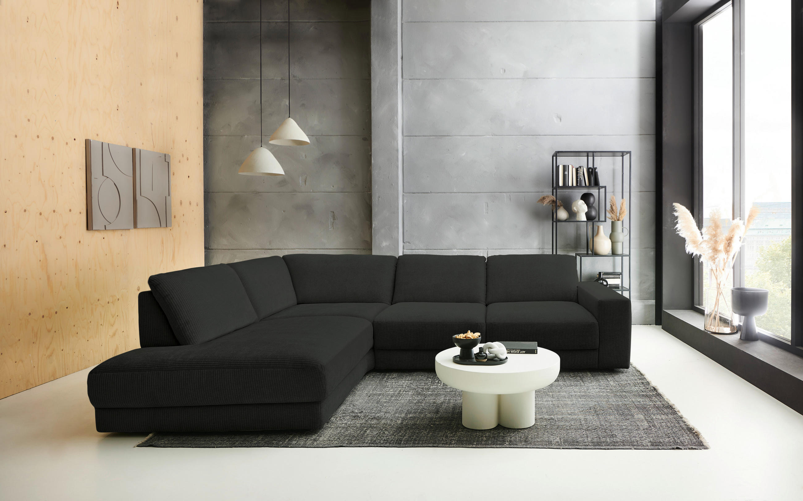 ECKSOFA in Chenille, Jacquard Anthrazit  - Anthrazit/Schwarz, Design, Kunststoff/Textil (242/316cm) - Niels Andersson